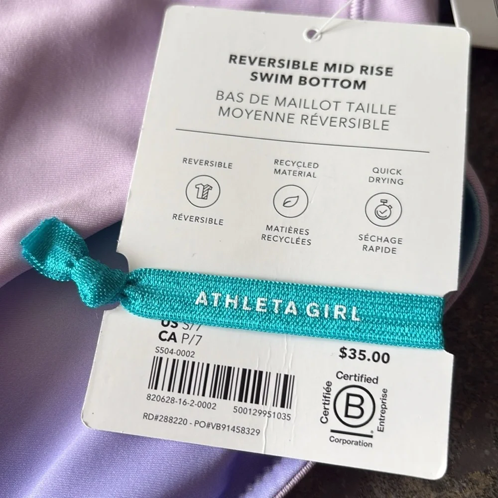 NWT Athleta Girl Reversible Scoop Bikini Top & Mid Rise Swim Bottom Size 7.